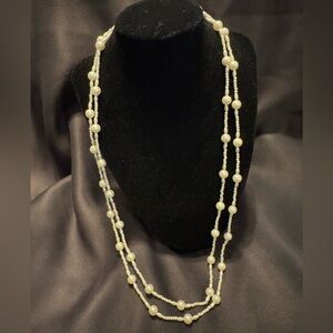 Strung Faux Pearl Necklace 56” length can be styled and knotted many ways